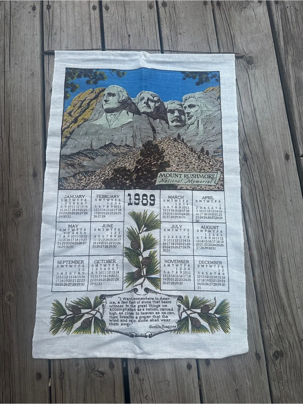 Vintage 1989 Mount Rushmore Tea Towel Calendar